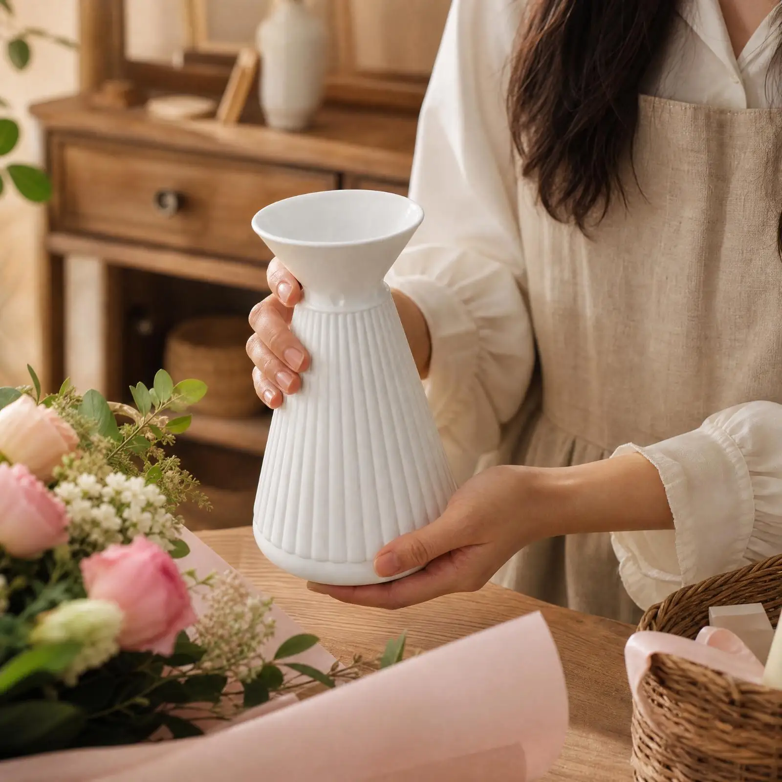 Classic Tapered Vase for Fresh or Faux Stems with Textured Finish for Event Table Styling