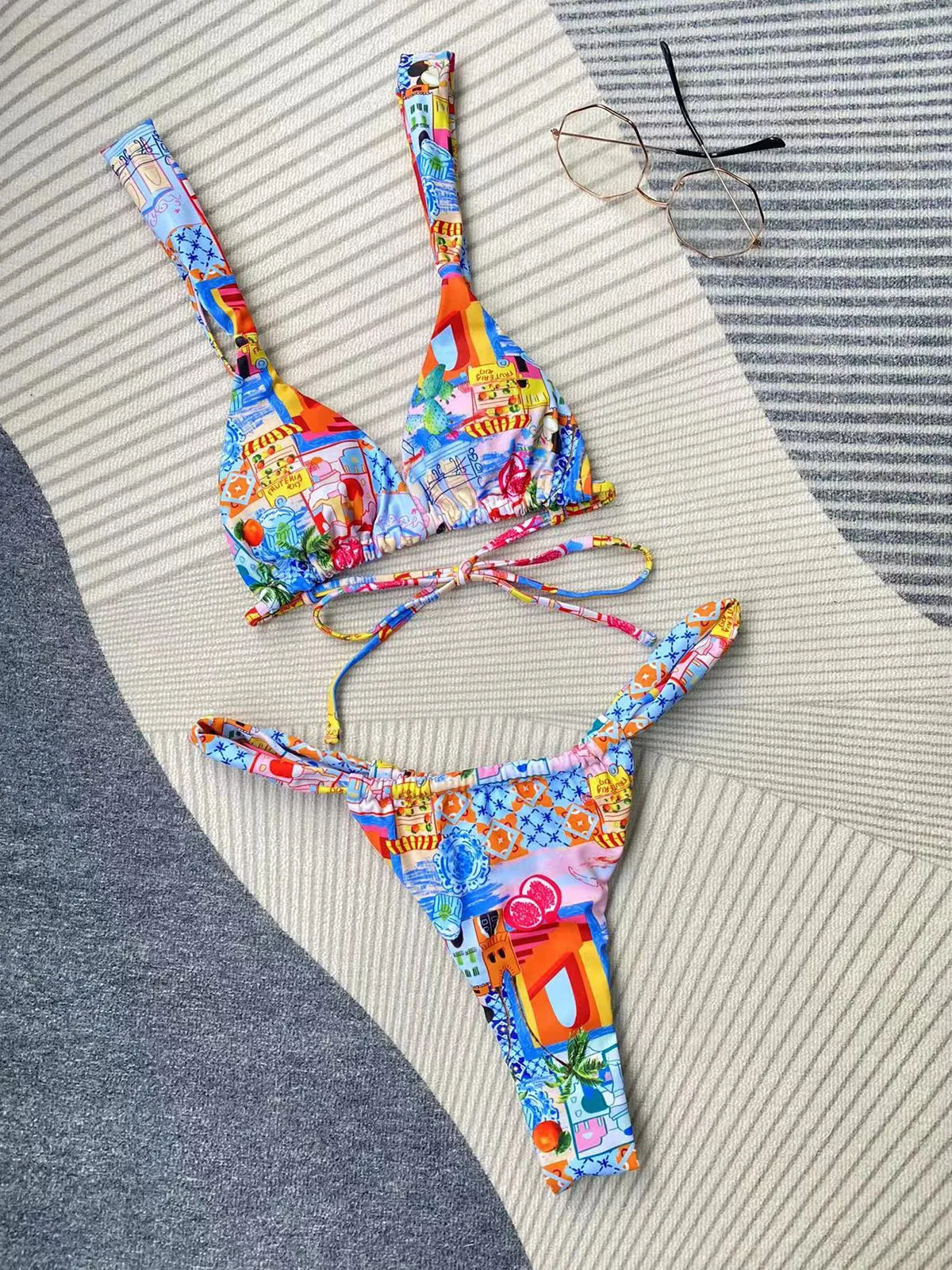 Sexy push up zestaw bikini z kwiatowymi wzorami dwuczęściowy pomarszczony wysoki stan stringi strój kąpielowy kostium kąpielowy biquini