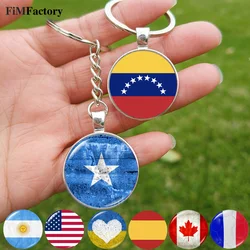 Canada Somalia Spain Keychain France Spain USA Argentina Hungary Venezuela Photos Glass Crystal Pendant Key Ring Souvenir