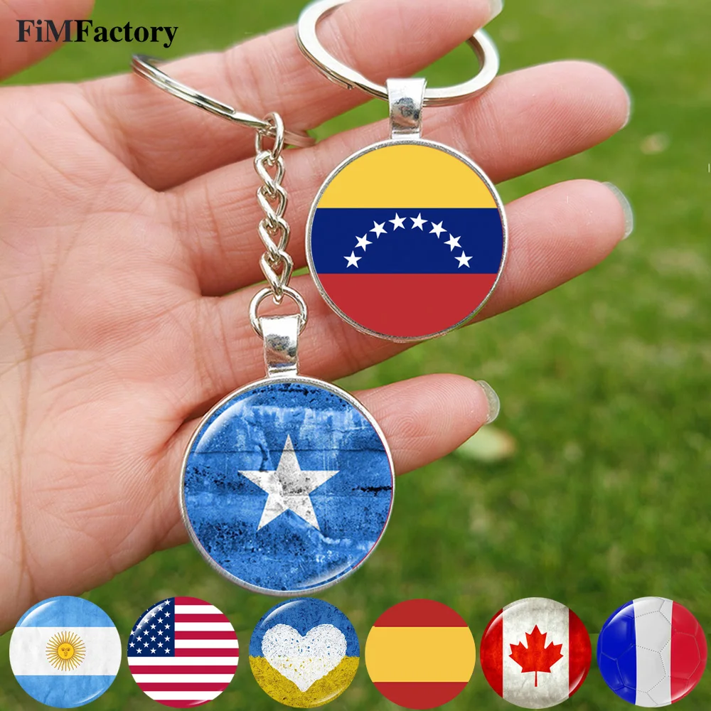 Canada Somalia Spain Keychain France Spain USA Argentina Hungary Venezuela Photos Glass Crystal Pendant Key Ring Souvenir