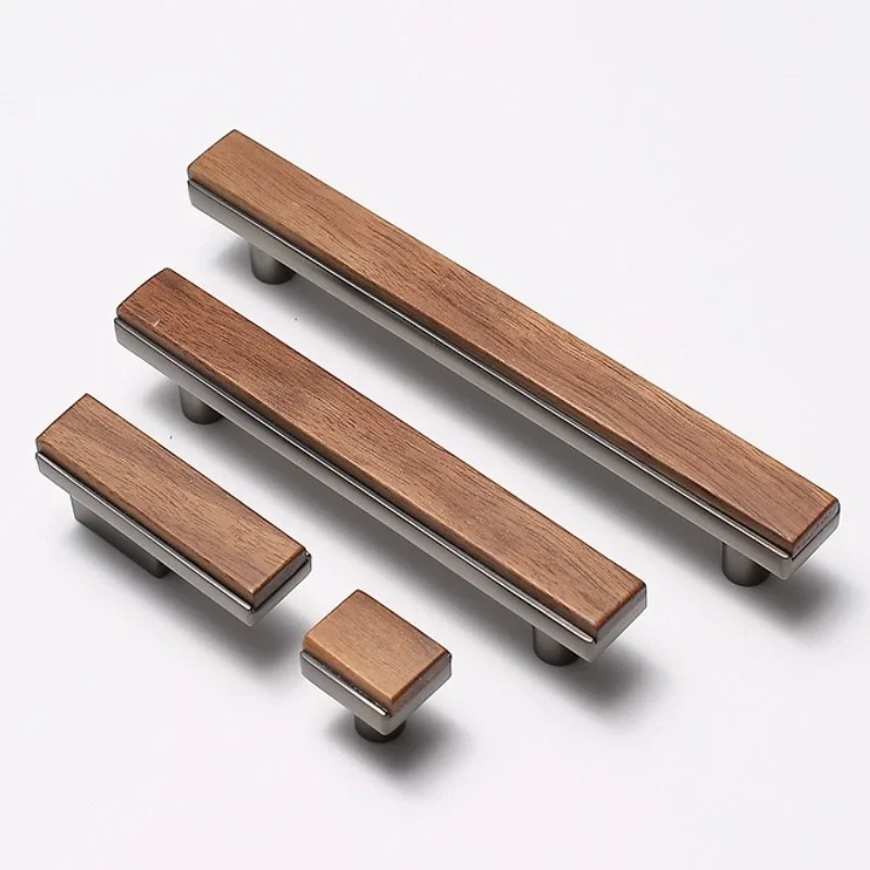 Pearl Grey Gold Square Drawer Knobs Simple Furniture Hardware Black Walnut Cabinet Handles Cupboard Solid Wooden Wardrobe Pulls