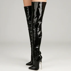 Jialuowei Crotch Boots with Stiletto Heels Women Winter Boots Patent Leather Black Stretch Thigh High Boots Plus Size