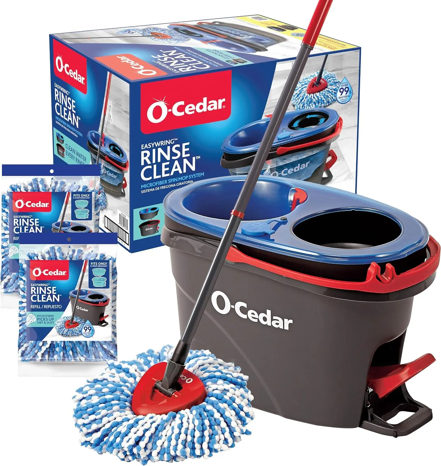 

O-Cedar EasyWring RinseClean Microfiber Spin Mop & Bucket Floor Cleaning System with 2 Extra Refills