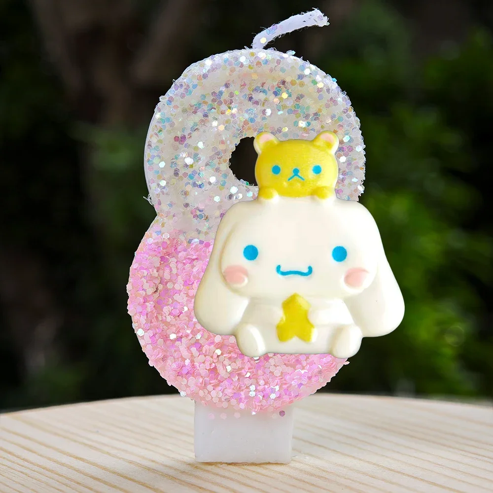 Kawaii Cinnamoroll Cartoon-Themen Glitzerkerze Kinder Geburtstagskerze Dekorationen Tortendekoration Baby-Shower Party-Zubehör – Detail 10