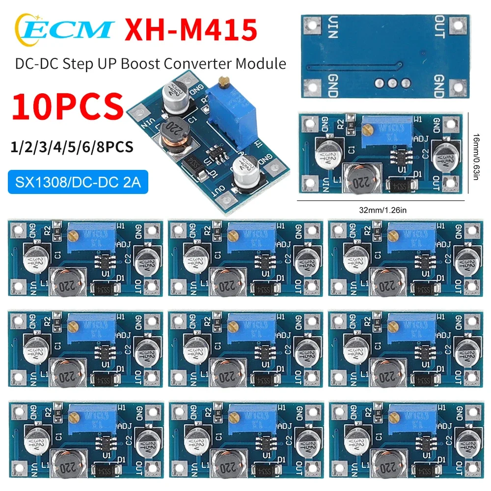 XH-M415 DC-DC Power Supply Module SX1308 2A Mini Booster Converter Module 2-24V To 3-28V Adjustable Power Module for Multimeter