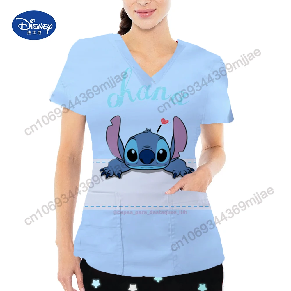 Nurse Uniform Women\'s T-shirt Disney Graphic T Shirts Womens Clothing Pocket One Pieces Short Sleeve Tee Shirt Yk2 Y2k Tops Kpop