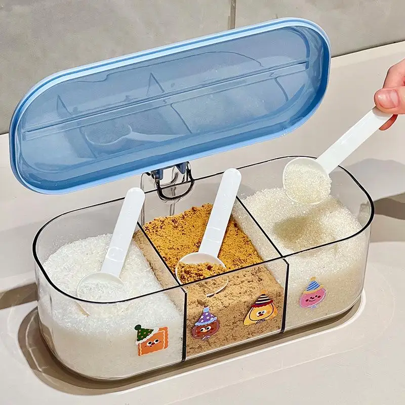 2/3 Grids Sealed Spice Storage Rack With Spoon Shatterproof Kitchen Seasoning Holder for Small Apartment Kitchens