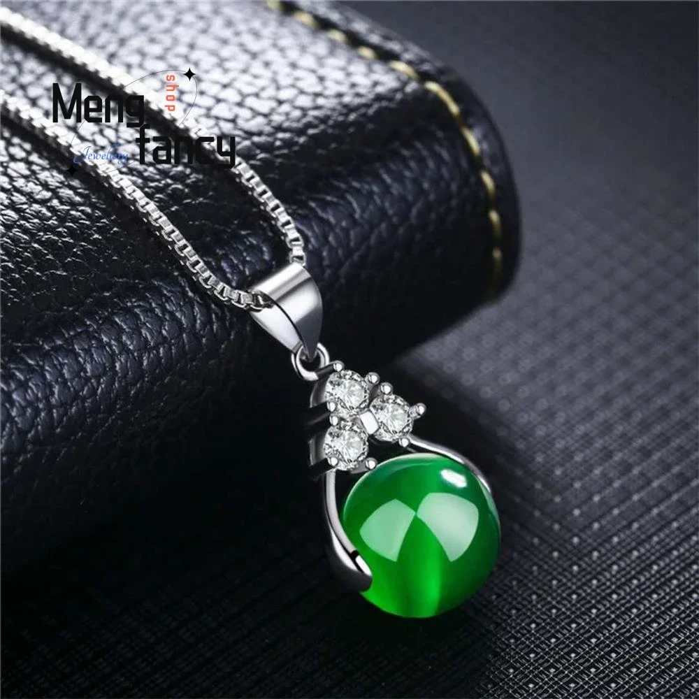 Natural Red Agate Chalcedony Good Luck Beads Emerald Pendant S925 Silver Necklace Exquisite Elegant Fashion Jewelry Holiday Gift