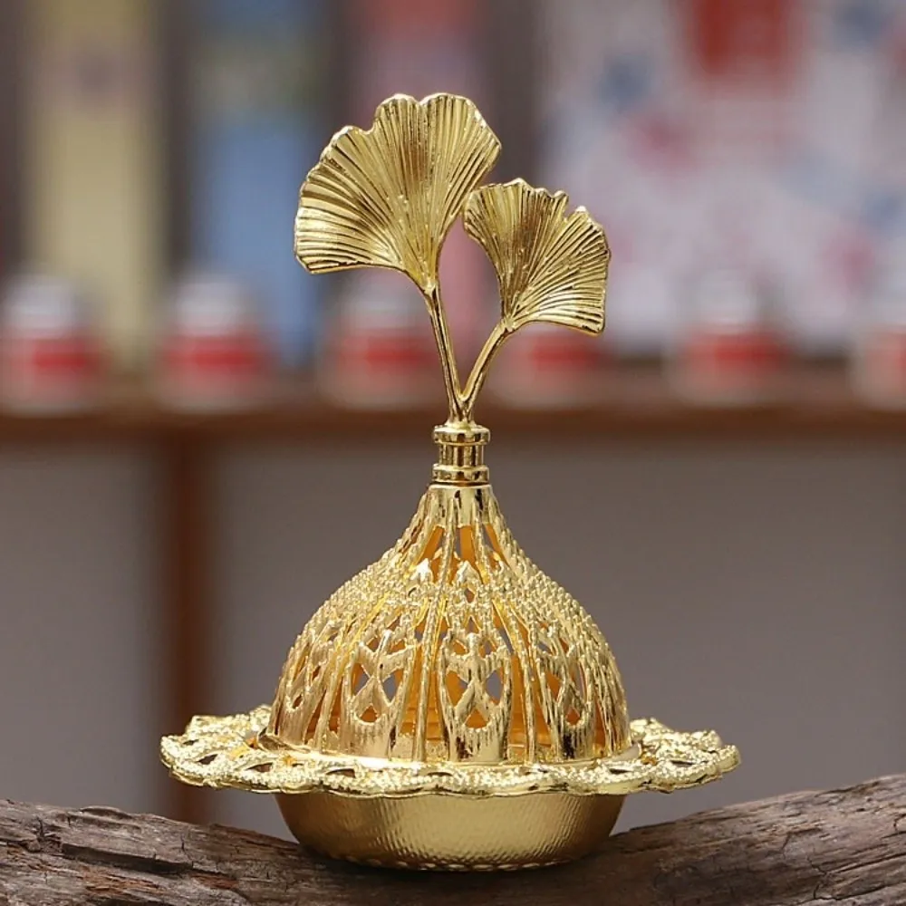 Portable Alloy Metal Incense Burner Retro Gold Mini Censer Holder Star Moon Pattern Hollow Out Incense Stove Muslim Ramadan