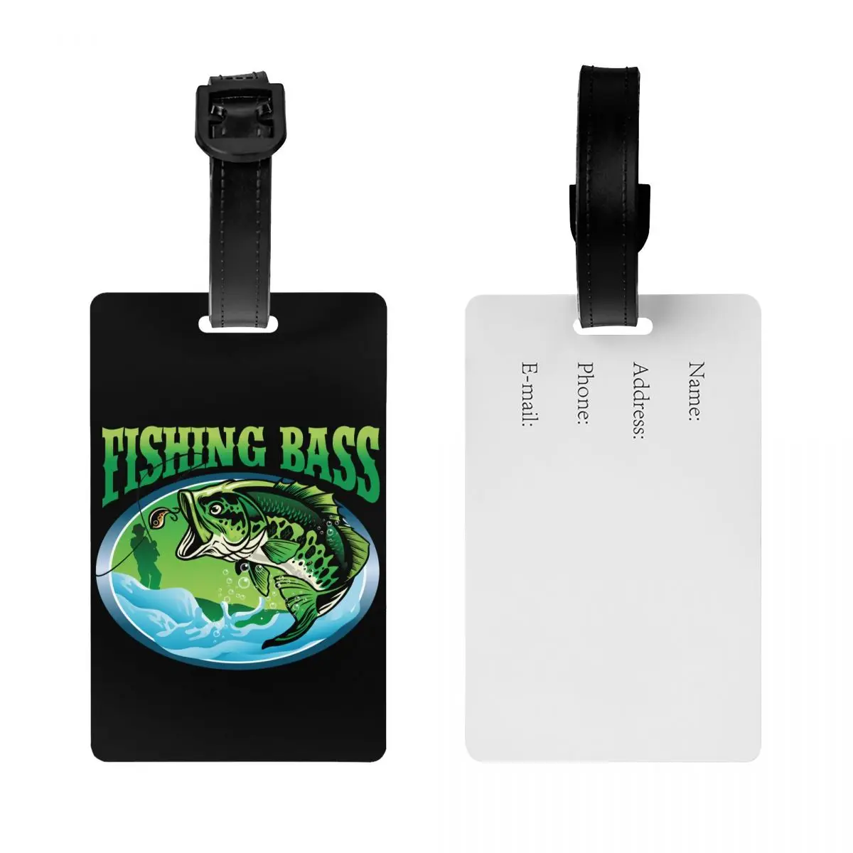 Custom Fish Fisherman Fishing Bass Luggage Tag With Name Card Privacy Cover ID Label for Travel Bag Suitcase