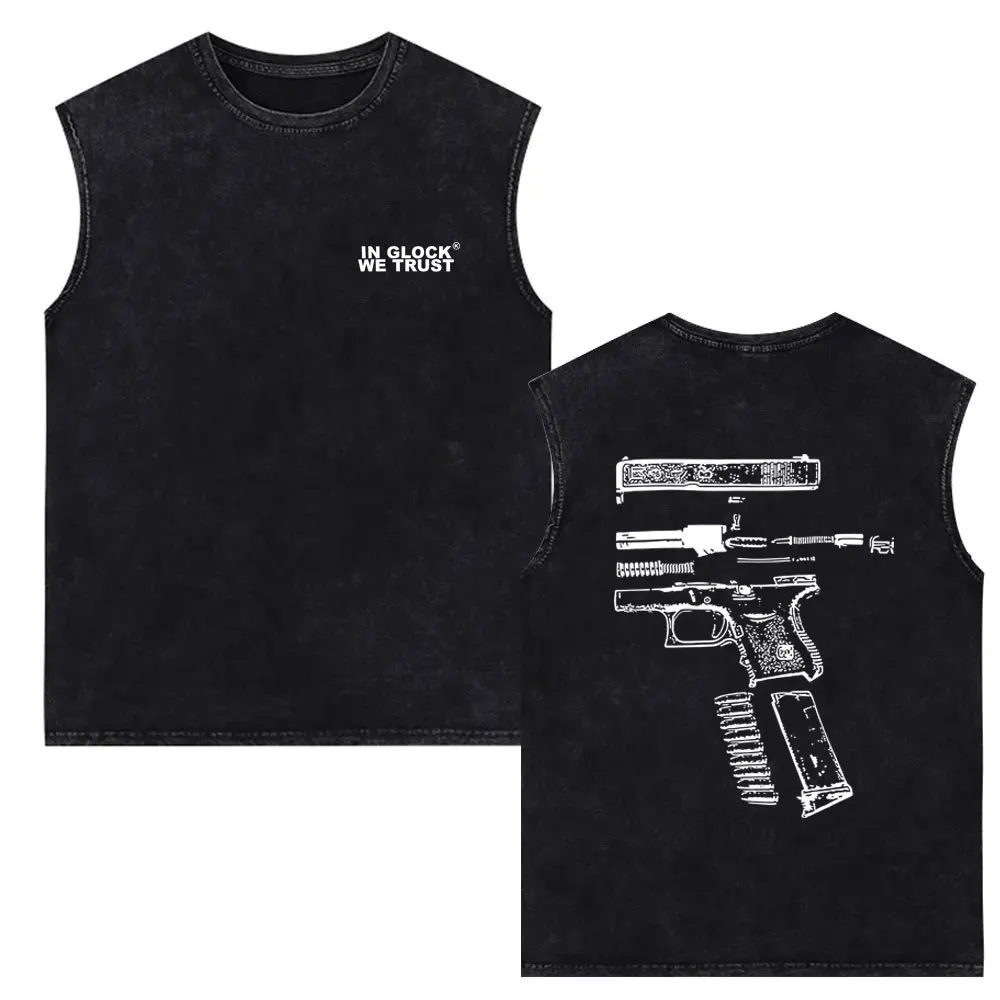

Tactical Glock Washed Tank Tops Men Women Fashion Retro Oversized Streetwear Summer Man Vintage Casual Oversized Sleeveless Vest