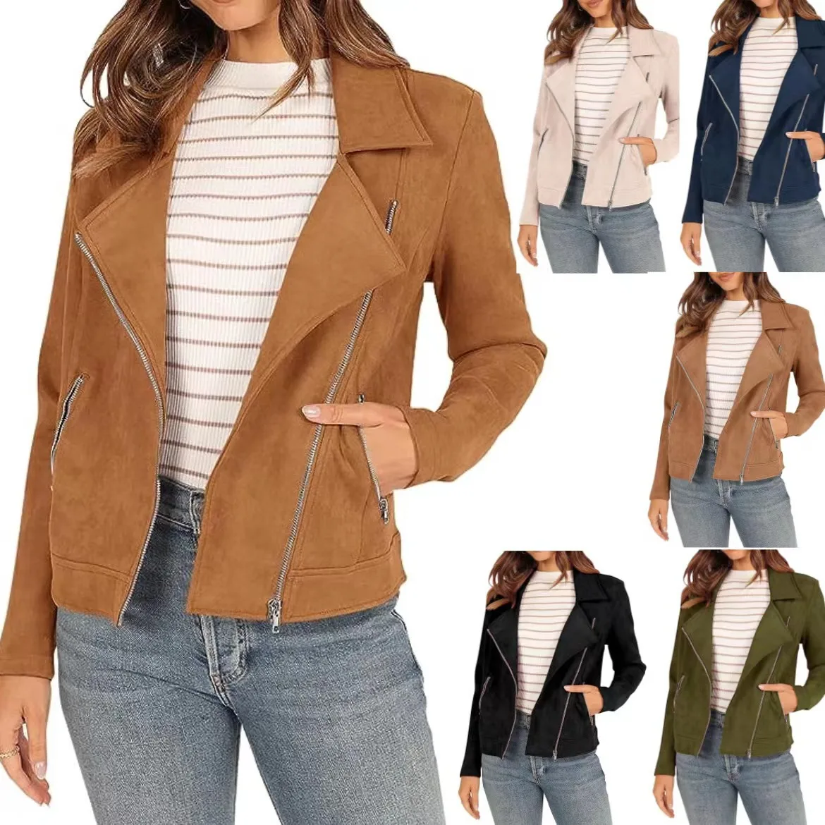 

Short Coats Women Zipper Coat Turn Down Collar Full Sleeve Y2k Streetwear Jackets Work Elegant Splice Jacket Autumn Winter