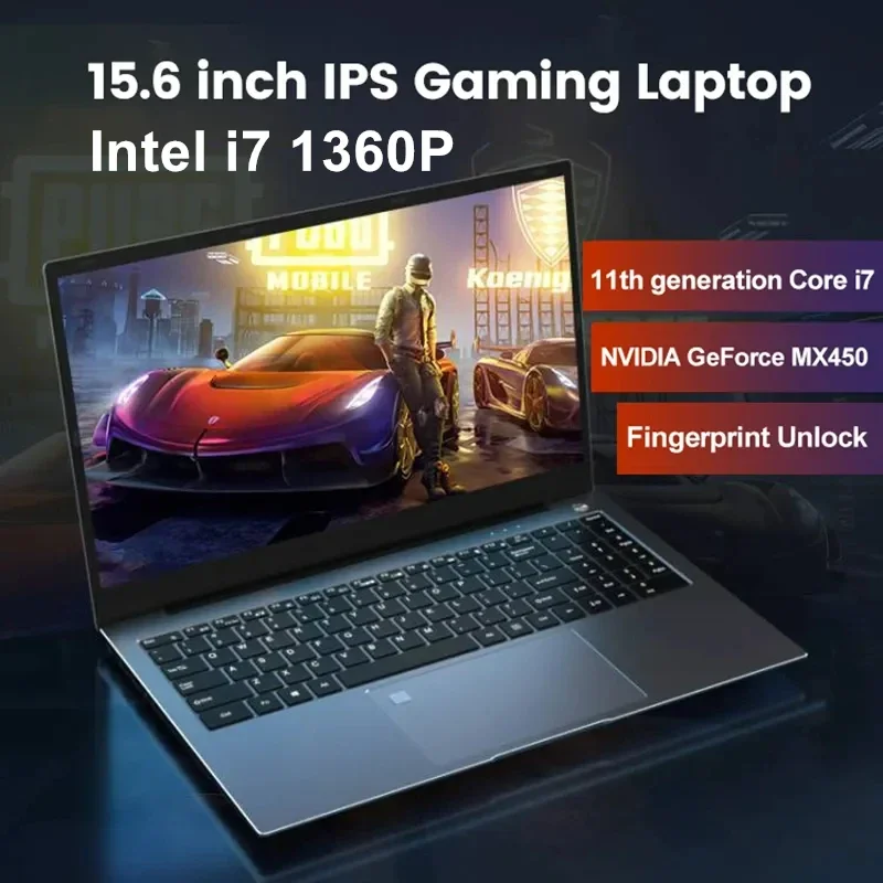 13th Gen i7  15.6 Inch IPS Gaming Laptop i7 1260P NVIDIA MX550 2G NVMe Fingerprint Ultrabook Notebook Windows 11 10