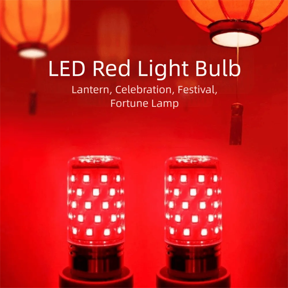 Red Color E14/ E27 Corn Lights Energy Saving No Flicker New Year Lantern Light Bulb High Brightness Replace Small Screw Lamp