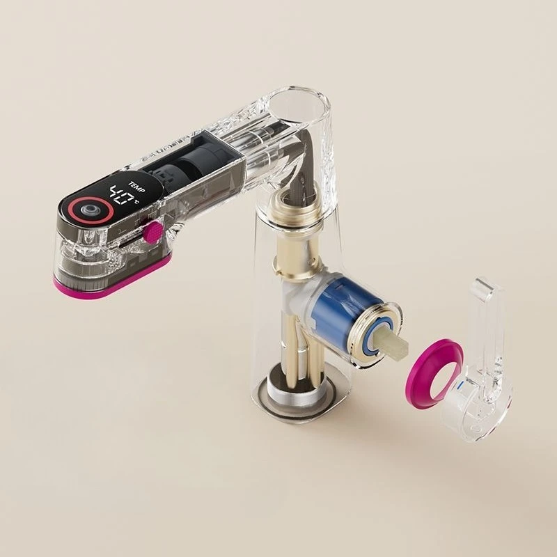 

Basin refined copper faucet rotating digital display lifting up and down pumping washbasin bathroom washbasin hot and cold