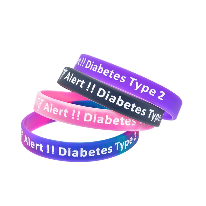 50 Stück, neues Modell, medizinisches Warnarmband, Diabetes Typ 2, Silikonarmband, unisex, 4 Farben. – Detail 1