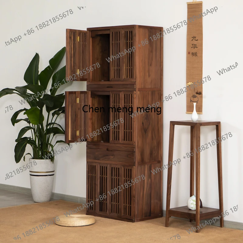Home Modern Living Room Cabinets Three-layer Door Buddha Niche Standing Living Room Cabinets Solid Wood Earth Furniture Como