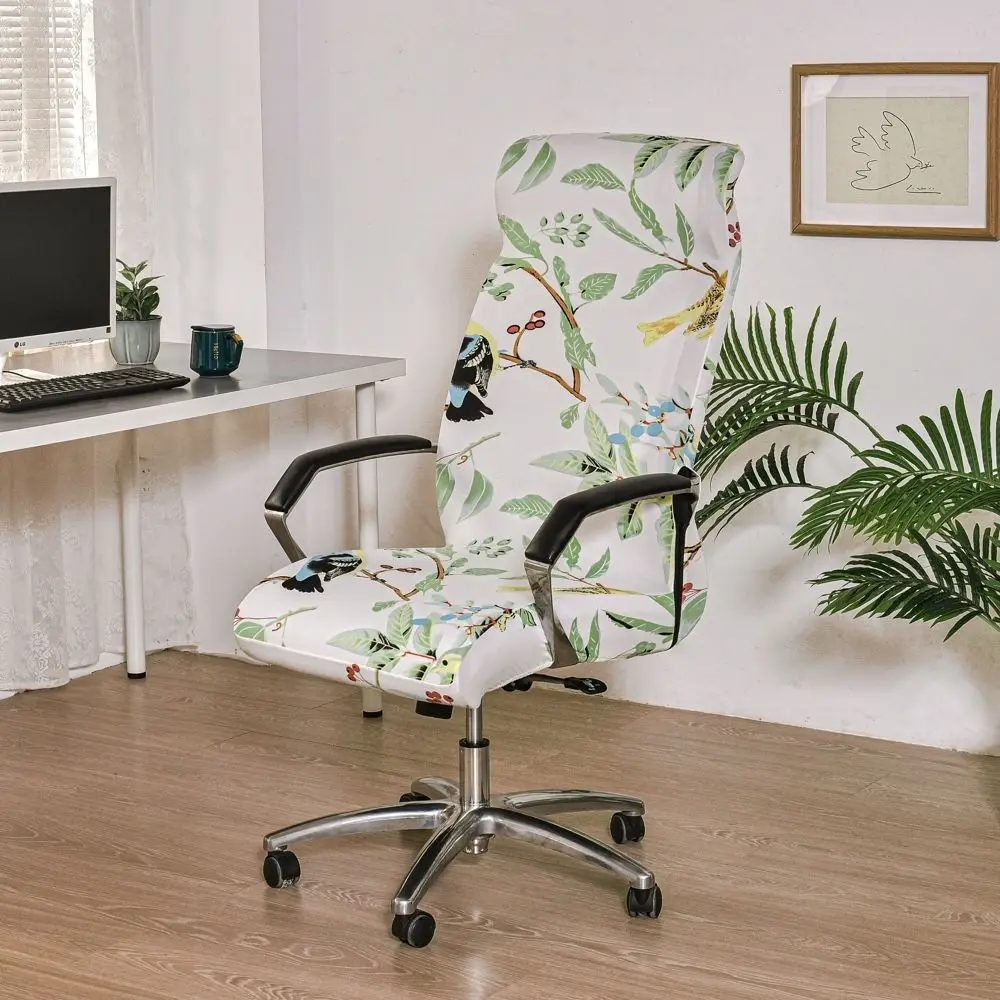 Dacron Elastic Computer Chair Cover with Zipper Universal Size Gaming Chair Cover Anti-dirty Soft Floral Office Chair Cover