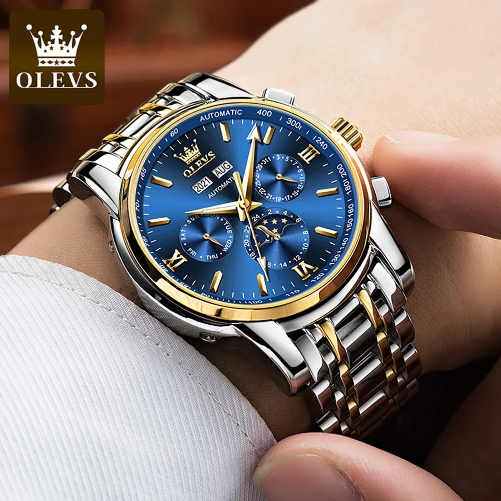 OLEVS 6633 Stainless Steel Strap Waterproof Men Wristwatch, Multifunctional Automatic Mechanical Business Watch For Men Luminous