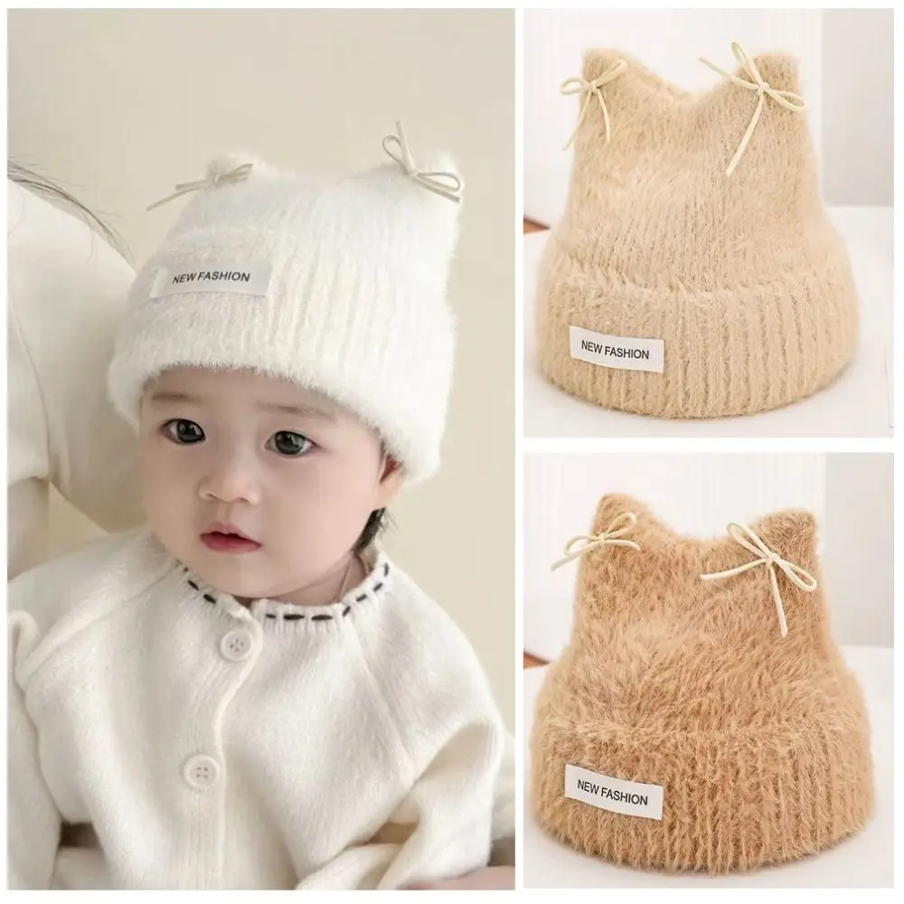 Cute Knitted Hat Warm Thick Horn Shape Cap Soft Touch Stretchy Knitted Beanie Daily Wear