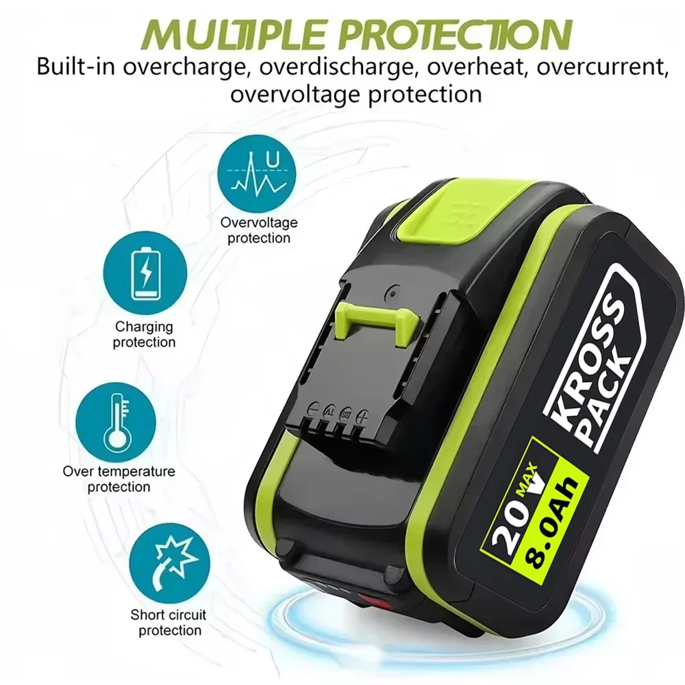 Pro 20V WORX Náhradní lithium-iontová baterie 6000/8000mAh pro WA3551 WA3551.1 WA3553 WA3641 WX373 Dobíjecí baterie pro nářadí - náhled 5