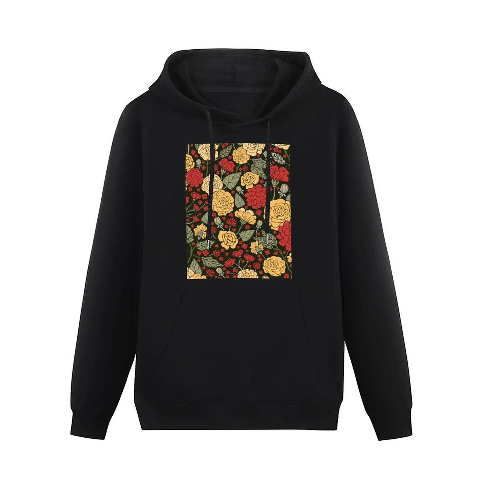 Red, Sage, Black & Cream Floral Pattern Pullover Hoodie men clothing mens clothing men's sweat-shirt set oversized hoodie