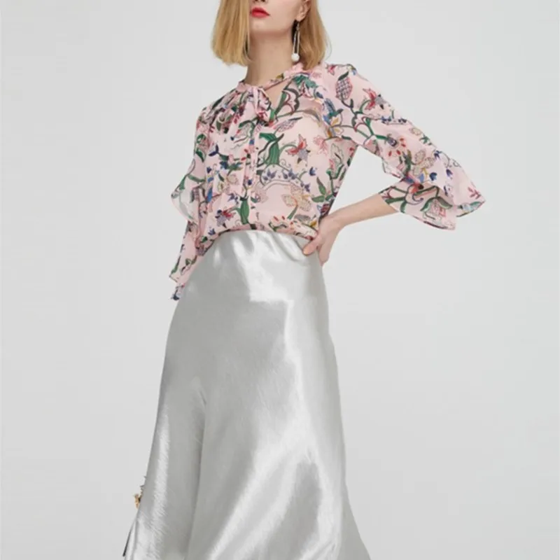 Bella Philosophy Self Design Summer glossy satin trumpet high waist skirt Silver gold long skirt Metallic Color party skirt