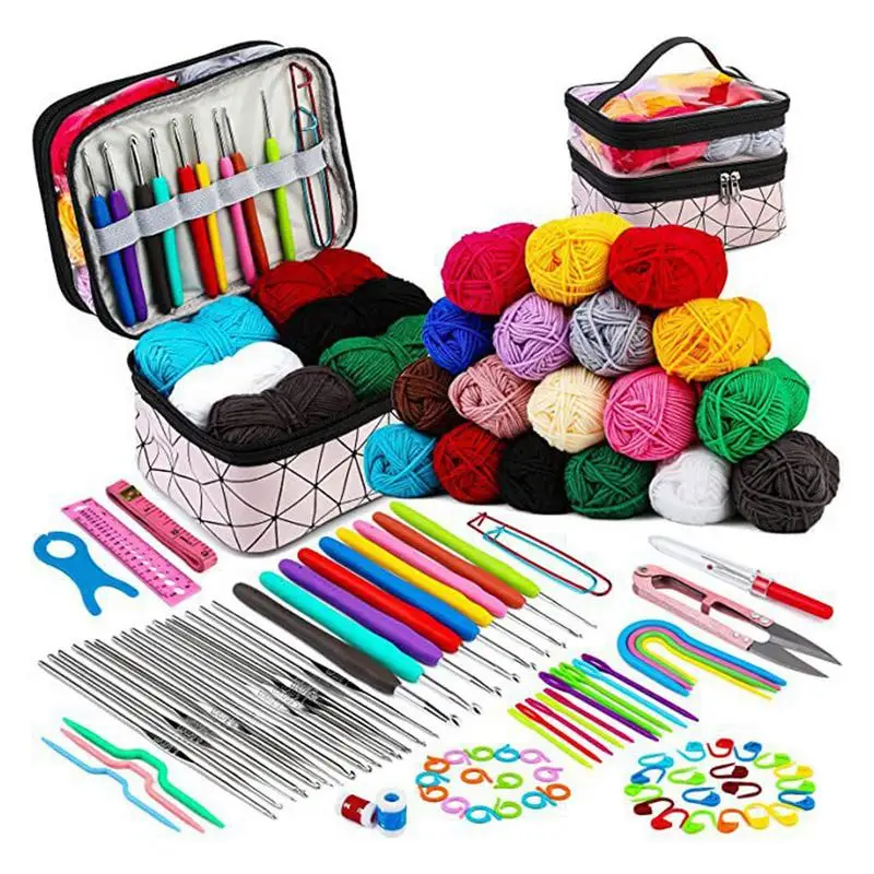 105PCS Complete set of crochet tools Large capacity Oxford Cloth Waterproof Crochet Bag DIY hand woven needle and thread bag