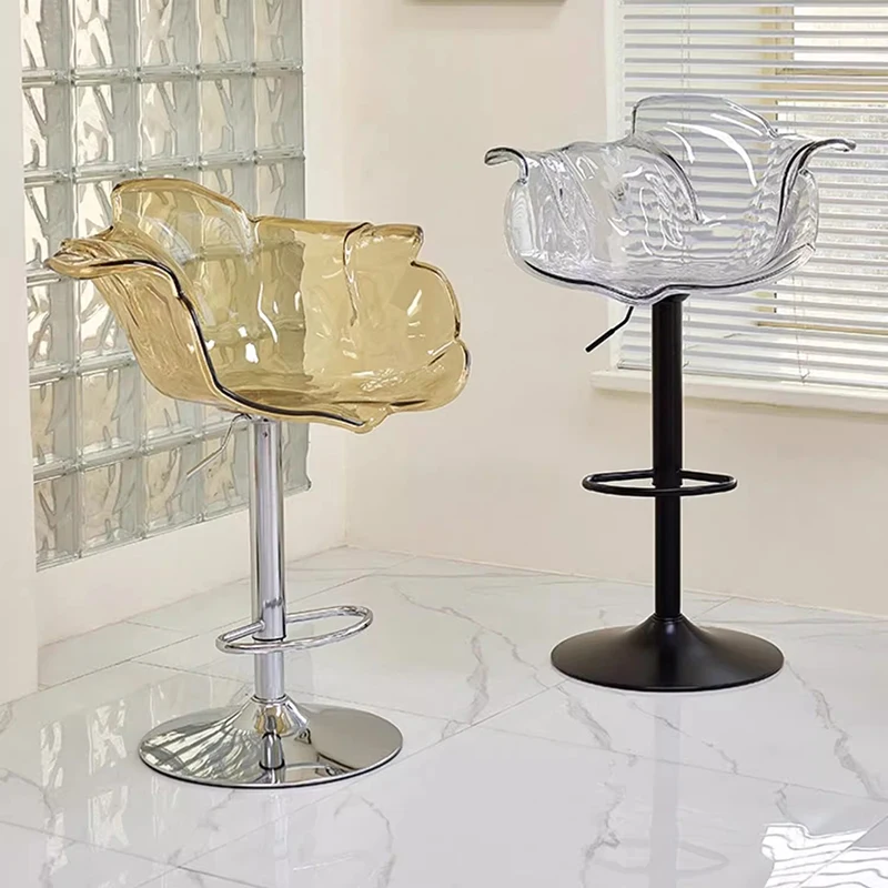 كراسي بار بلاستيكية بسيطة من الألومنيوم الشفاف كراسي بار شاطئ جمالية مريحة من الأكريليك الوردي Cadeira أثاث عصري #1