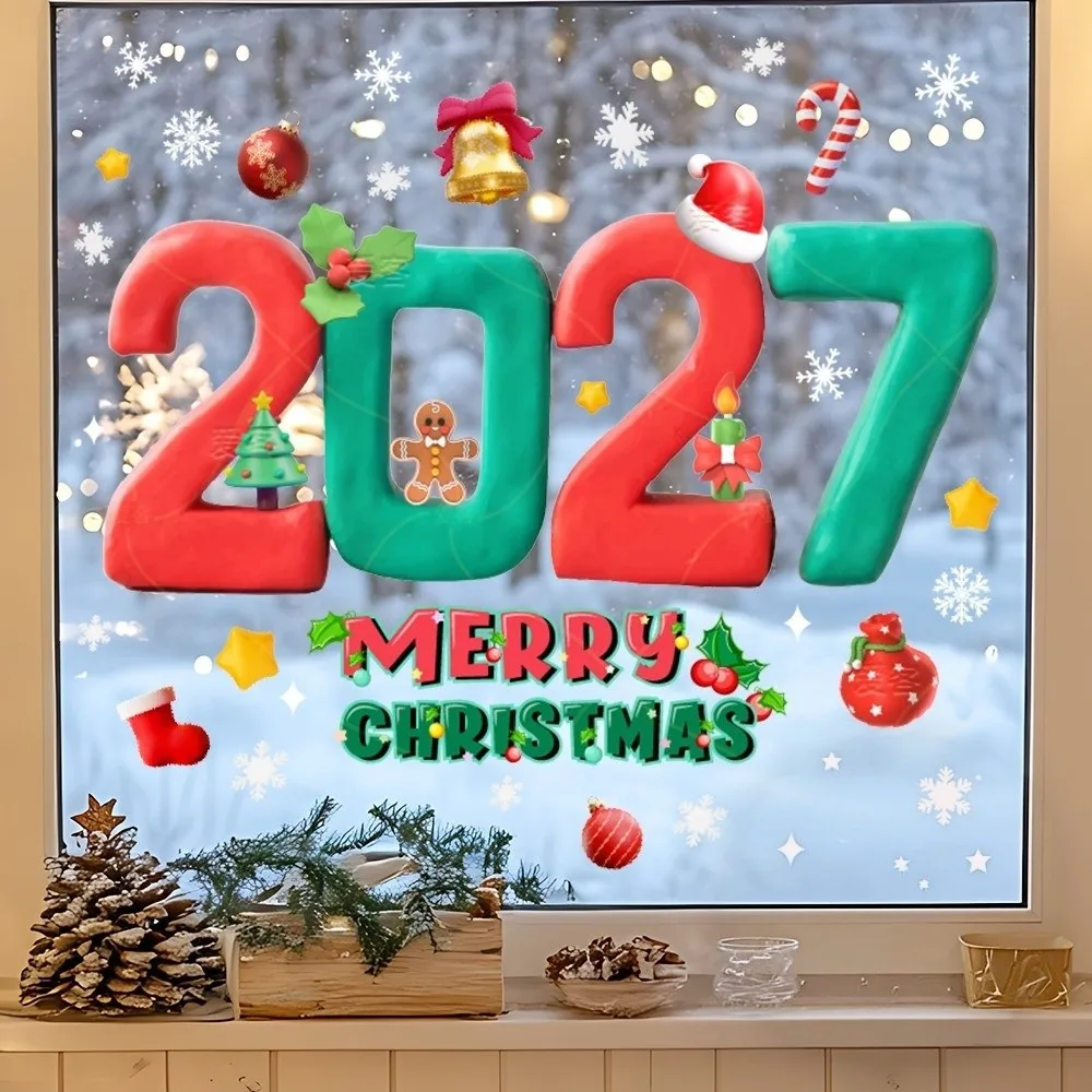 Two-sided 2027 Static Cling Decal Waterproof DIY Christmas Glass Window Sticker Removable Static Exquisite