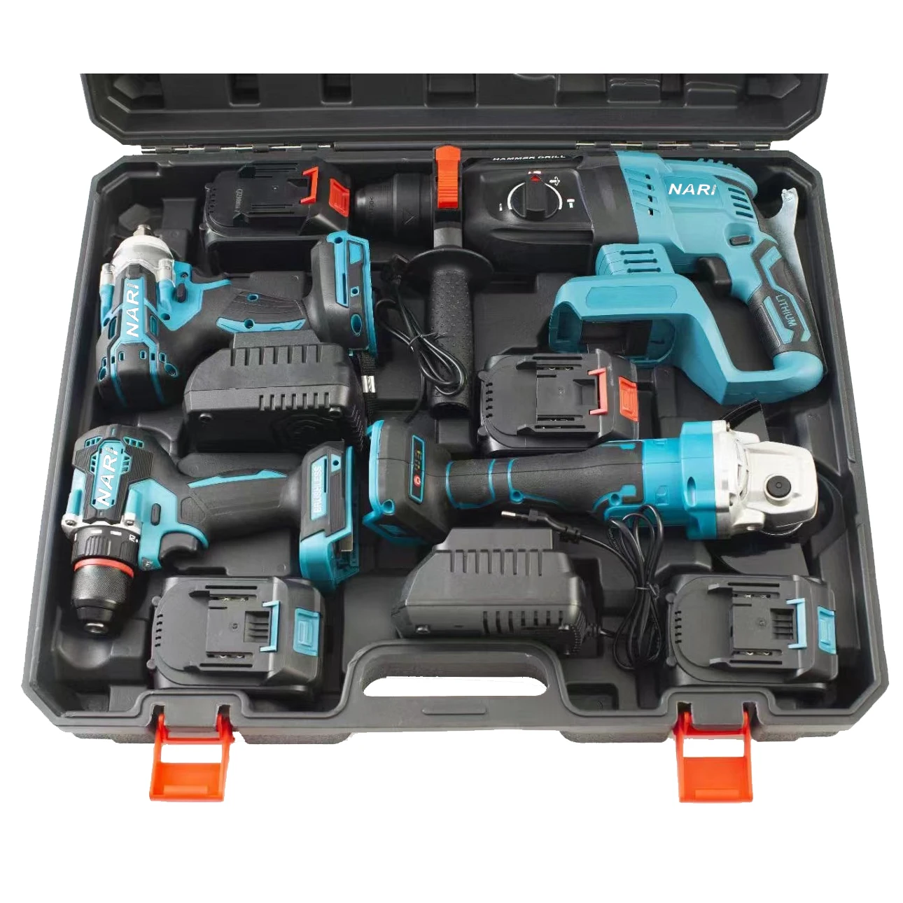 Original brand newSuitable for construction site use Brushless Cordless 4 in 1 Tool Set Power Wrench Drill Angle Grinder Hammer