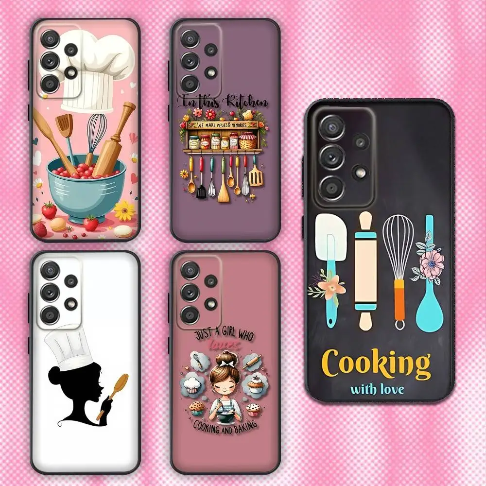 

Cooking Utensils Chef Kitchen Phone Case For Samsung Galaxy A13,A21s,A22,A31,A32,A52,A53,A71,A80,Soft Black Shell