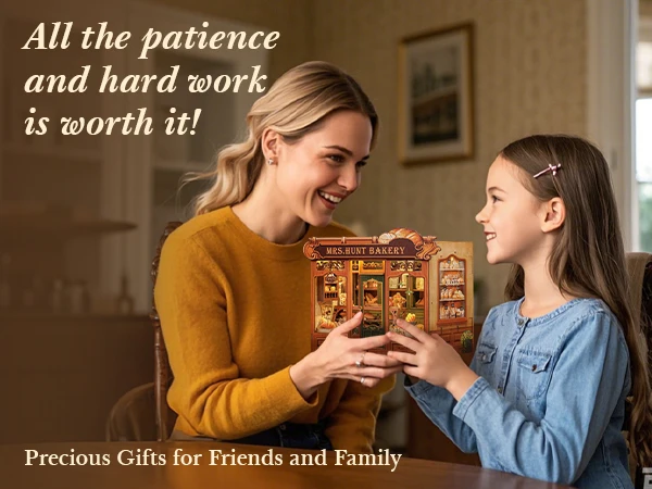 Original CUTEBEE 216pcs Mrs.Hunt Bakery Book Nook Kit DIY Miniature House Bakery Dessert Shop Dollhouse Booknook for Adults Tiny House Bookshelf Decor 3D Wooden Puzzle DIY Craft Gifts for Family Friends book nook para montar gifts for books fans