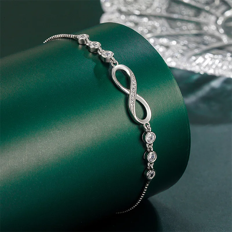 925 Sterling Silver Bracelet Crystal Unlimited Love Bracelet Women's Fashion Simple Engagement Wedding Charm Jewelry Gift