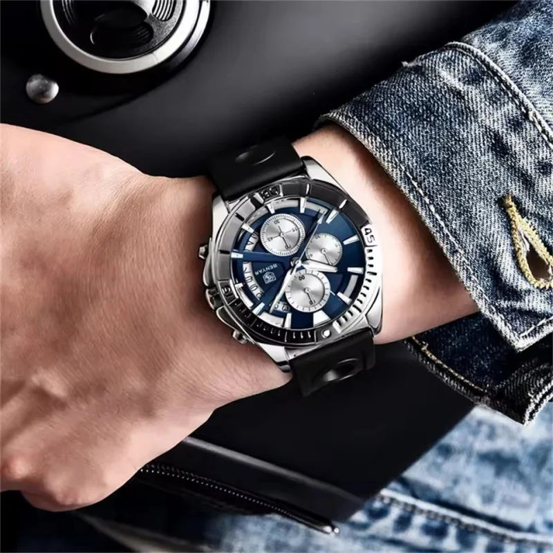 BENYAR 5180 ساعة رياضية للرجال كوارتز كرونوغراف رجالي مقاوم للماء تاريخ ساعة زرقاء الأعمال العسكرية الفاخرة ساعة Reloj Hombre