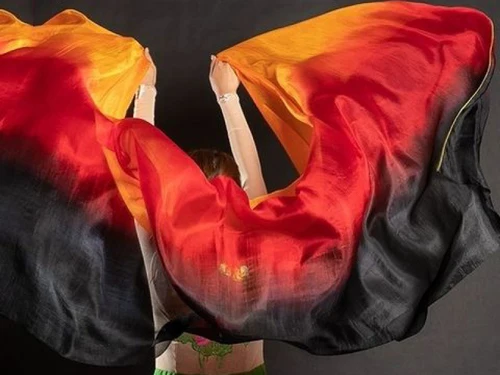 Imagen 2 del producto Velos de seda lisos personalizados de 250x114cm para accesorios de práctica de danza del vientre, chal para mujer, bufanda, Color sólido púrpura, rojo, azul y rosa