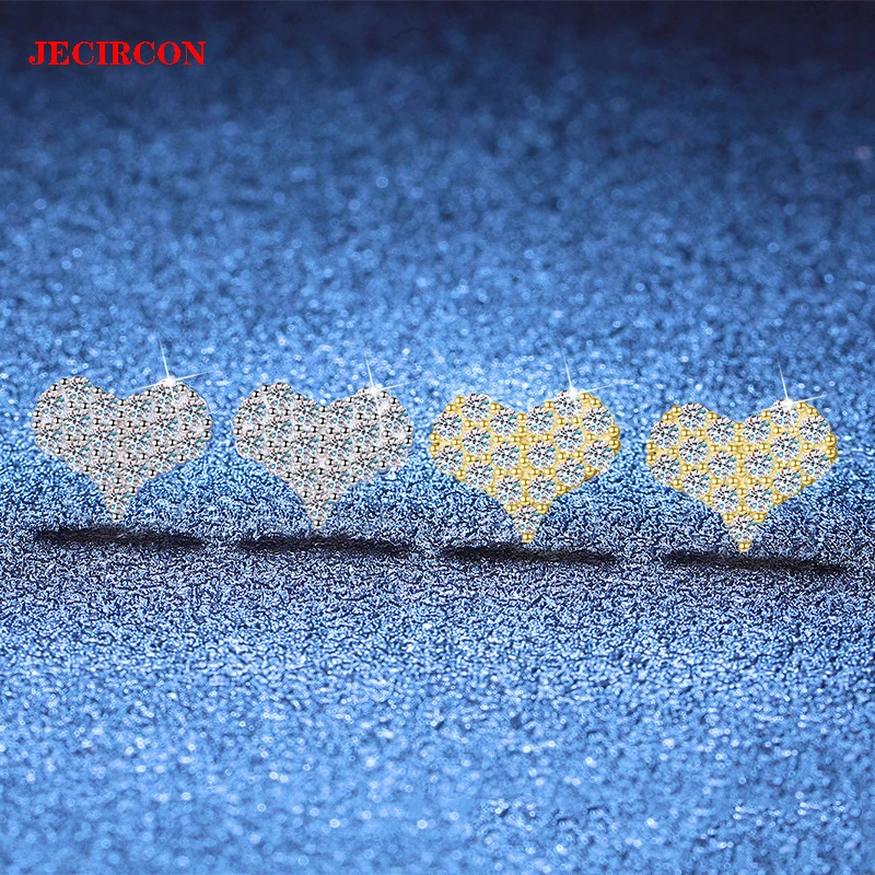 

JECIRCON Real Delicate S925 Sterling Silver Heart Earrings, 1.5mm Full Moissanite, Gold/Silver Studs for Women, Gift - Ready!