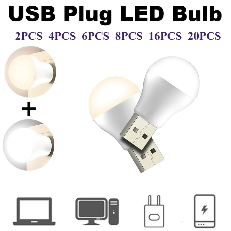 

2-20PCS Mini USB Night Light LED Night Light USB Plug Lamp USB Book Lights Reading Eye Protection Lamp Power Bank Charging