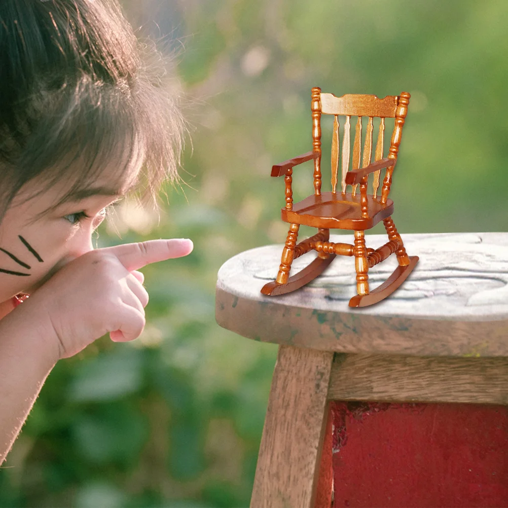 Vintage Decor Simulation Rocking Chair House Micro Landscape Models Miniature Outdoor Tools Chairs Brown Wooden