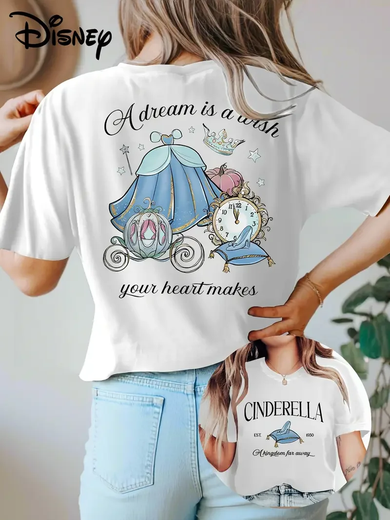 2025 ديزني الرسوم المتحركة ميكي الصيف الأميرة قصيرة الأكمام 100% القطن تي شيرت مطبوع للجنسين المتضخم تي شيرت تنفس Y2K #3
