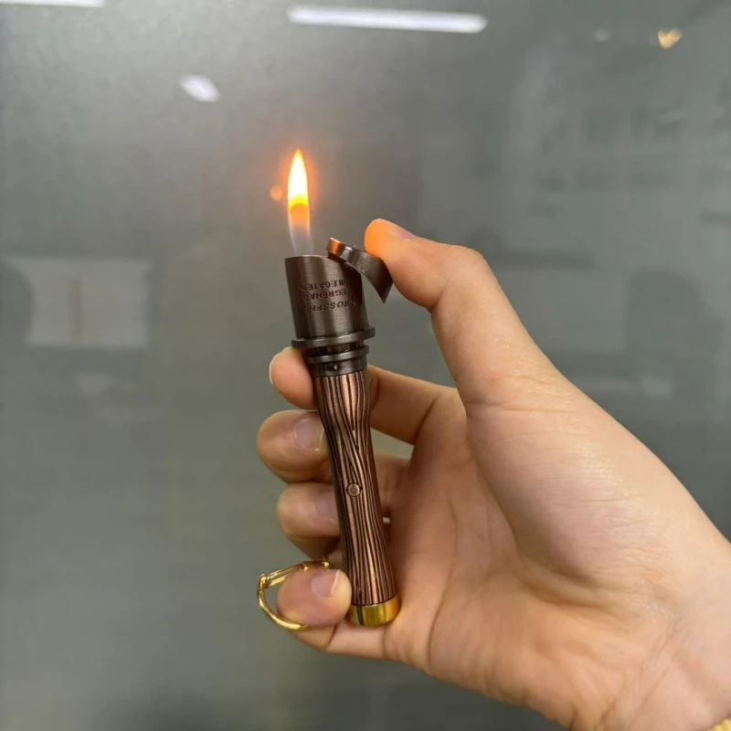 Portable and Cool Grenade Model Lighter Safe and Creative Open Flame Lighters Outdoor Camping Gadget with Keychain for Men.