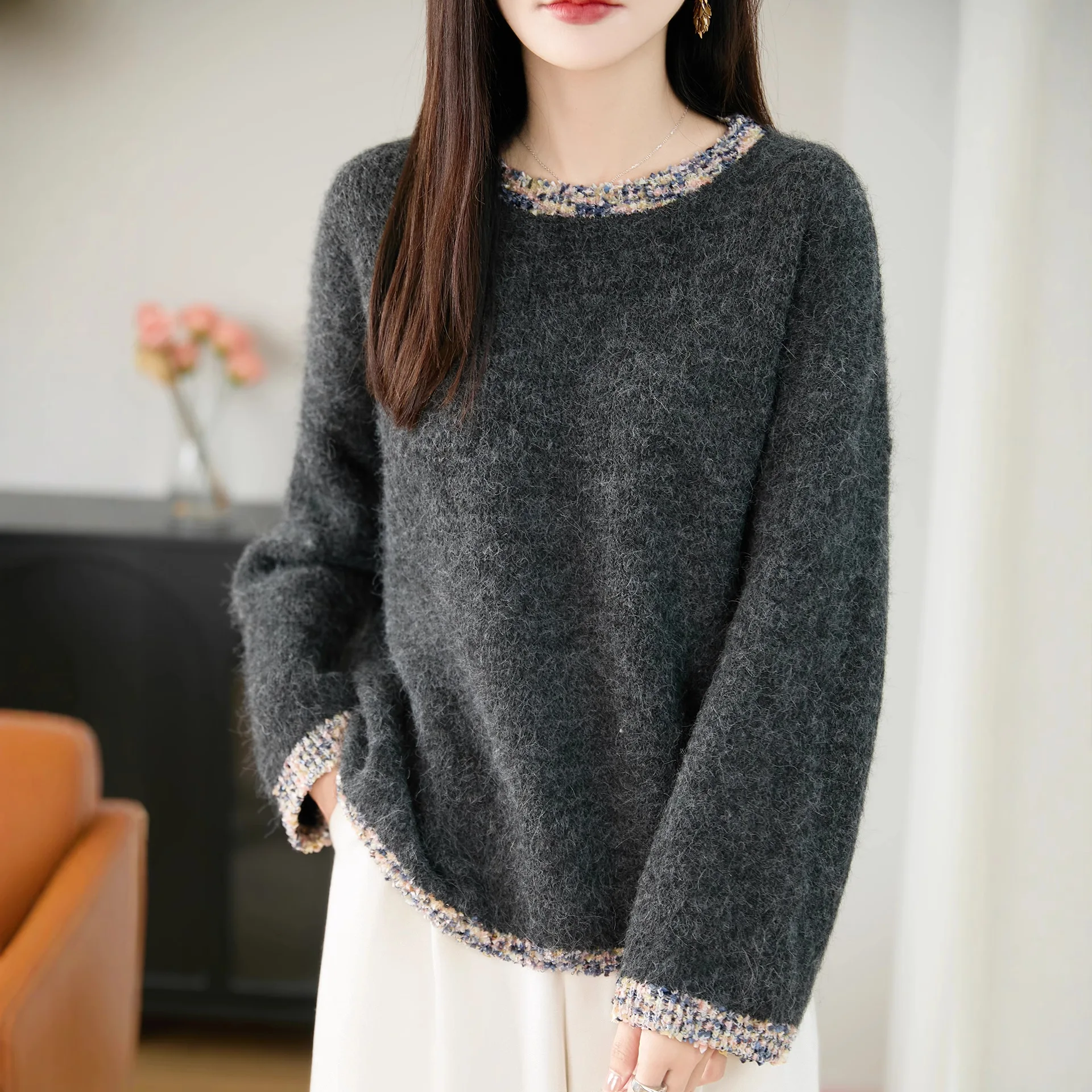 

Женский свитер и пуловеры с круглым вырезом и длинным рукавом, теплая осенне-зимняя рубашка, свободные повседневные корейские вязаные свитера, джемперы