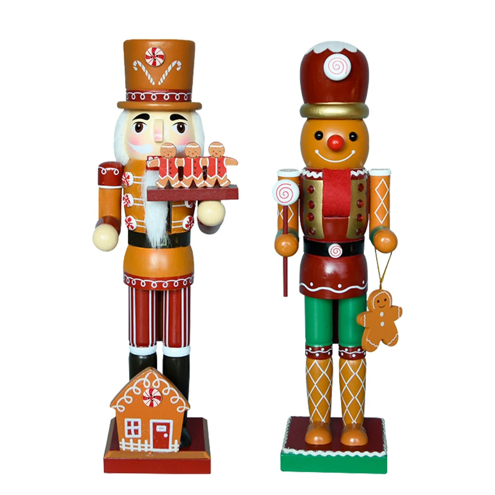 35CM/38CM Christmas Nutcracker Puppet Gingerbread Man Wood Doll Santa Figurines Decoration Ornaments Sculpture Decoration