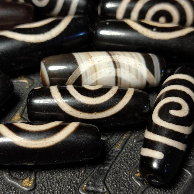 Rare Patterns Spiral 10*30mm Black/White Color Natural Agate Amulet Dzi Beads for Jewelry Making DIY 8pcs/lot Free Shipping