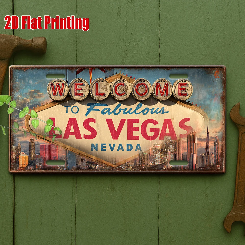 2D Flat Printing, 1-Piece Set, Vintage Metal Sign, for Decoration Only, Outdoor Wall Art (12inch × 6inch), Las Vegas Sign Aluminum Plate