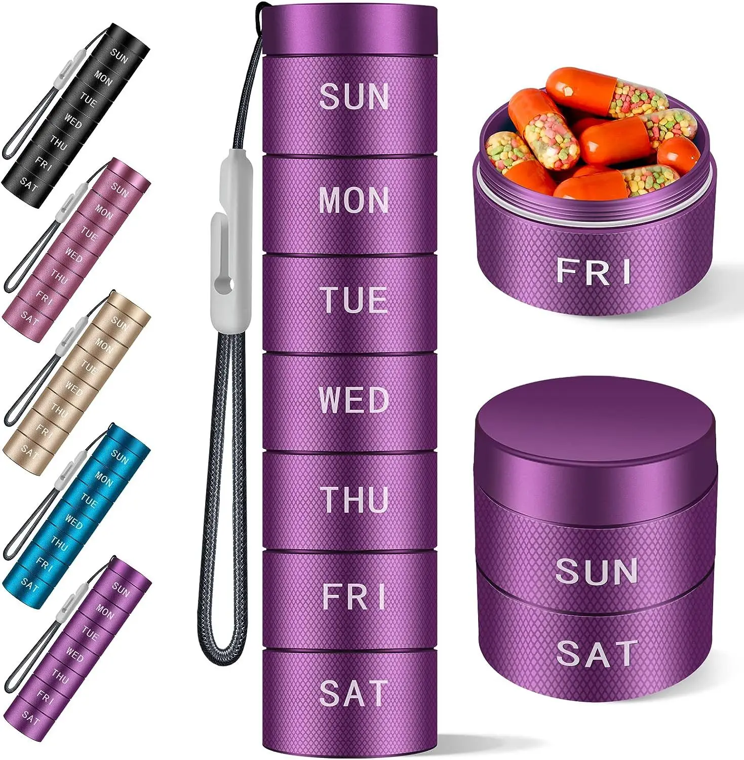 

Compact 7-Day Portable Pill Organizer - Waterproof Metal Pill Case For Travel, Weekly Medicine Storage With Secure Container