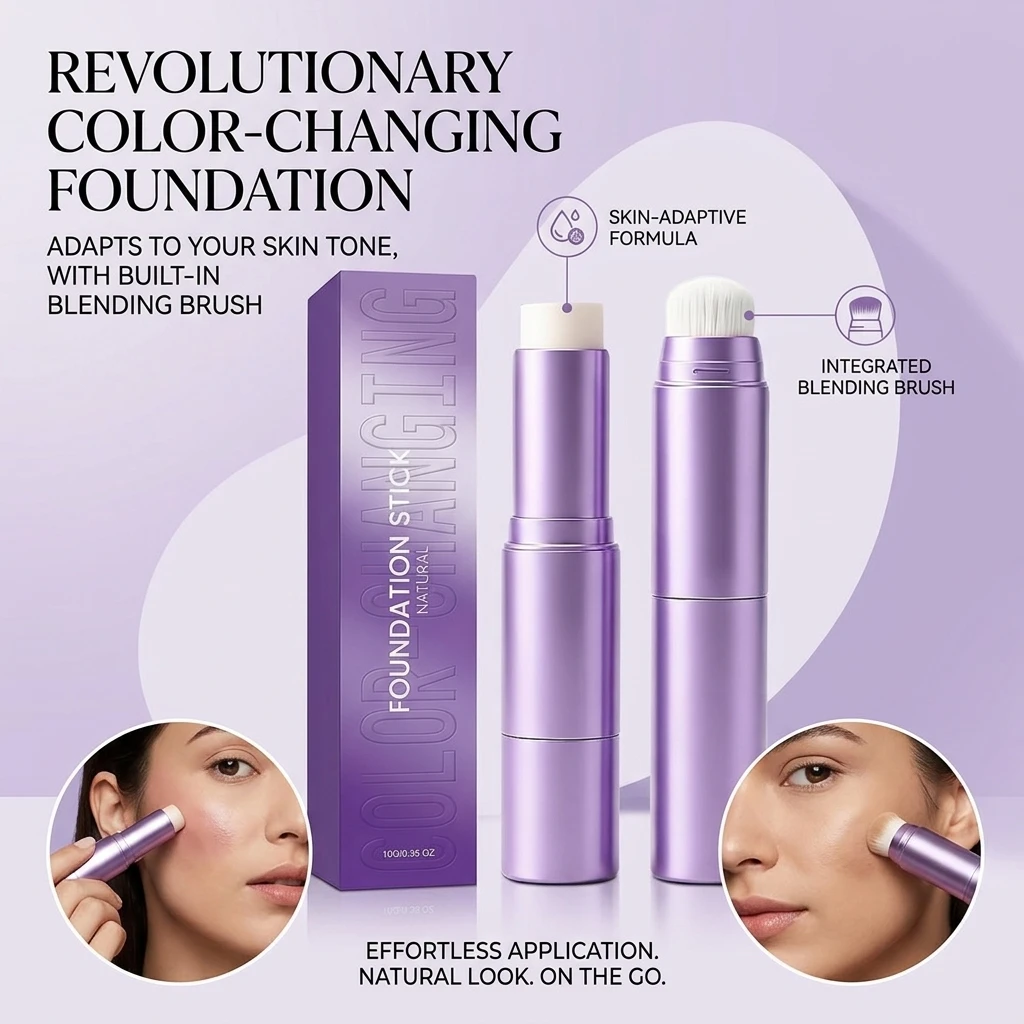 2 In1 Dual Head Color Changing Foundation Stick Smart Skin Tone Adapt High Coverage Moisturizing LongLasting Flawless Finish