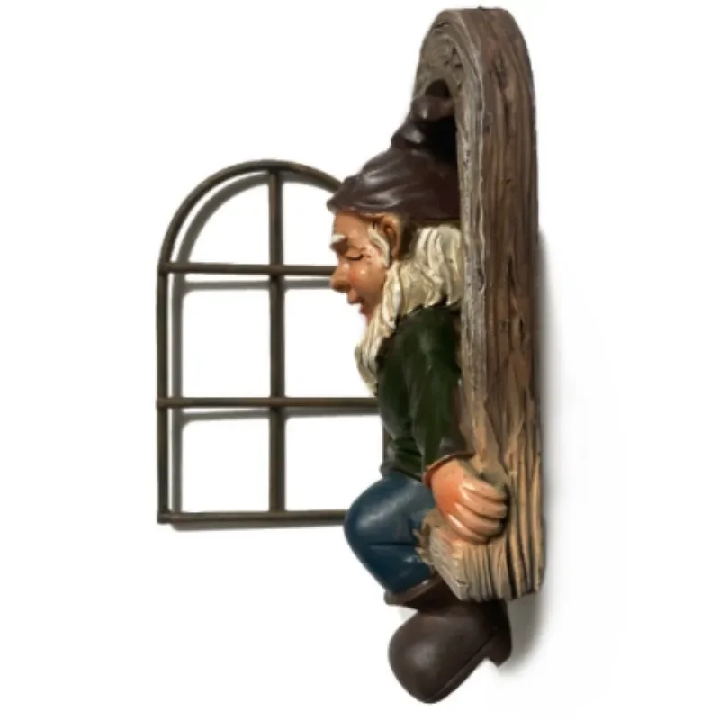 1PC Elf Dwarf Oldman Status Outdoor Window Tree Hugger Naughty Resin Sculpture Garden Cute White Beard Gnome Easter Decor Gift