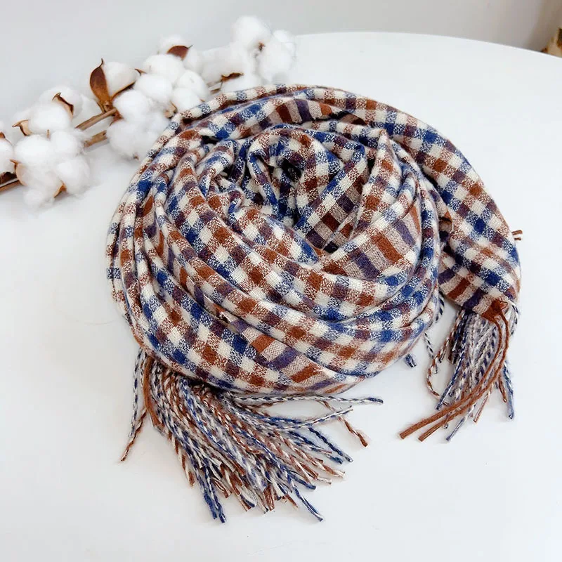 Plaid Keep Warm Scarf For Women Thick Cashmere-like Showl