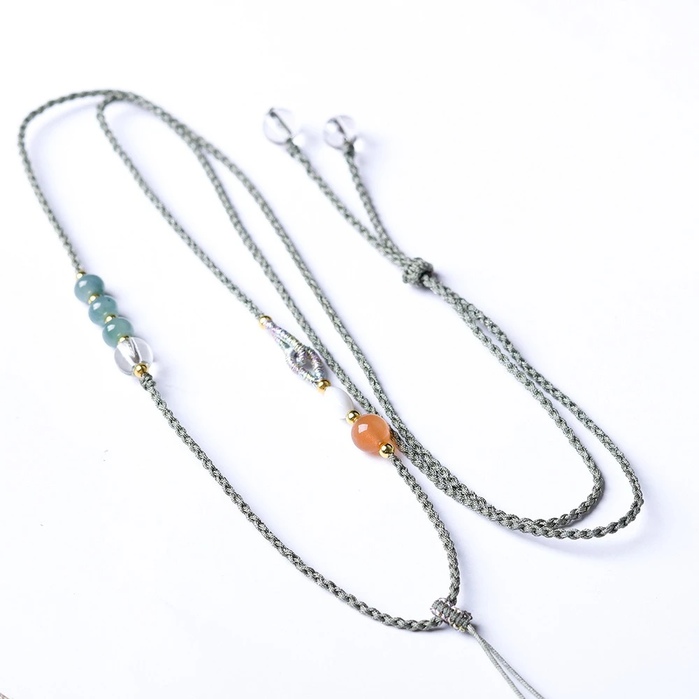 Handmade Blue Water Jadeite, Southern Red Agate, White Crystal Universal Pendant Rope, New Chinese Style, Versatile